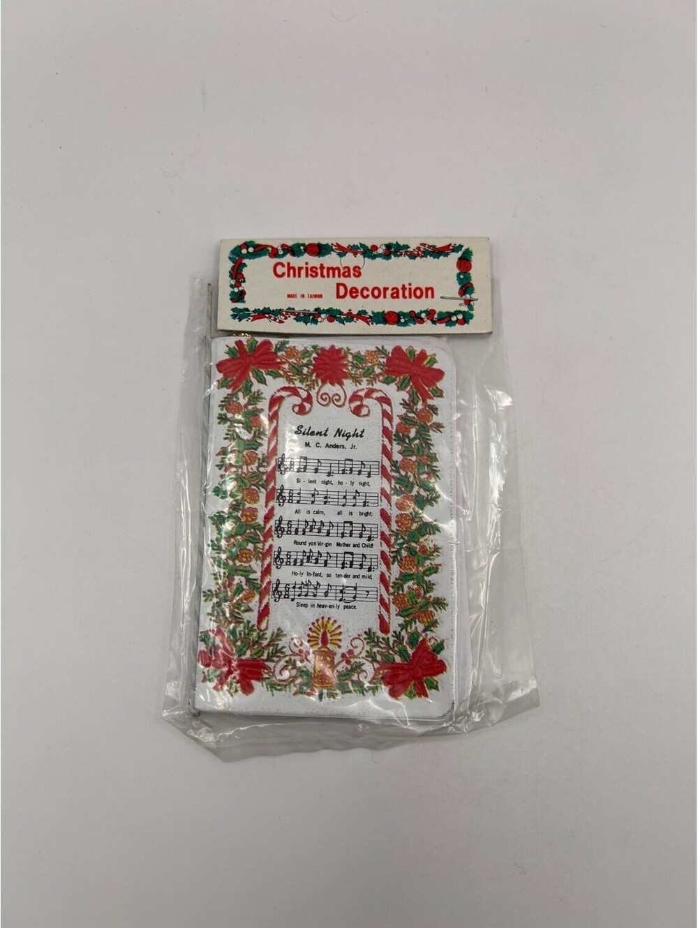 Hanging Christmas Ornament Booklet Silent Night Hymn Music Sheet White Red Green